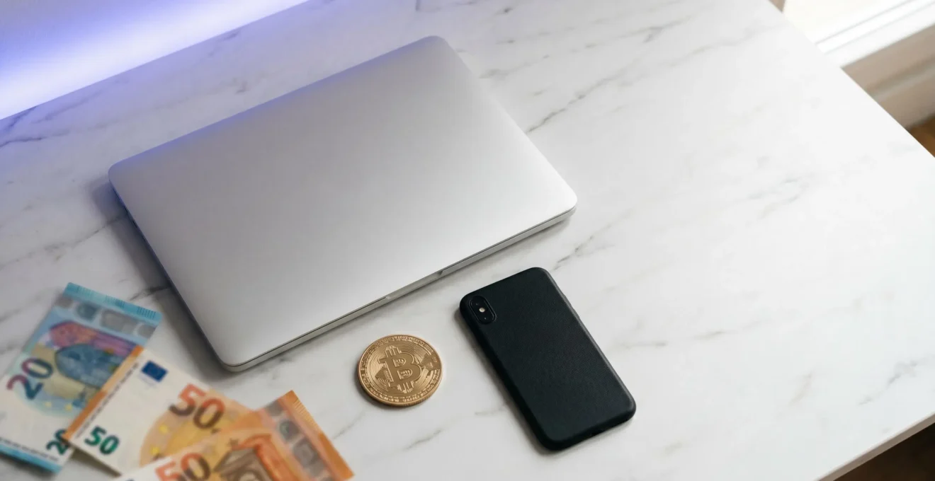 Scène d'achat en ligne moderne avec transaction sécurisée en cryptomonnaie