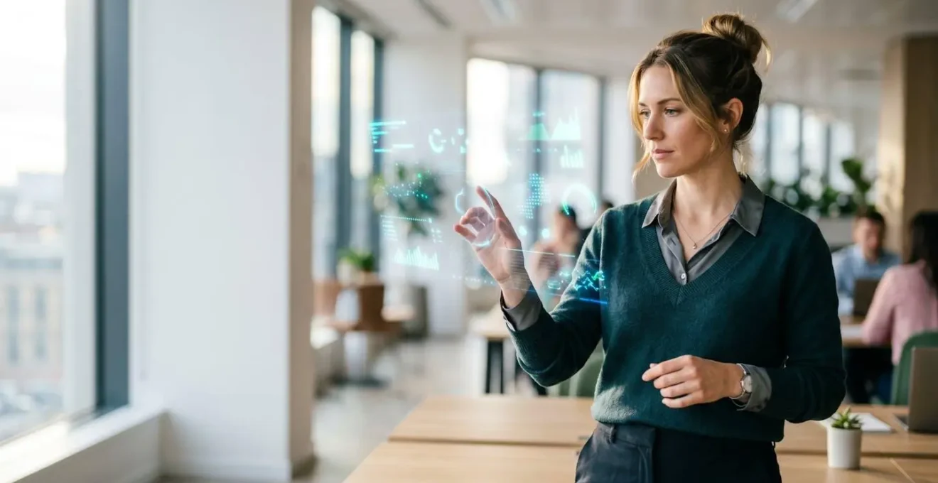 Professionnel utilisant l'intelligence artificielle pour améliorer la productivité en entreprise