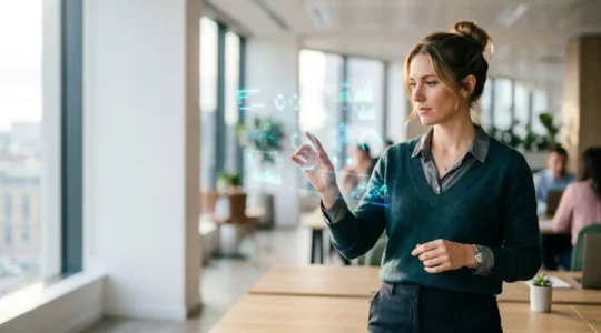 Professionnel utilisant l'intelligence artificielle pour améliorer la productivité en entreprise
