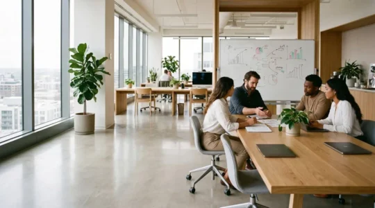 Environnement de bureau moderne illustrant l'adoption de l'intelligence artificielle dans une PME